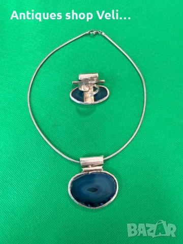 Сребърен арт комплект с ахат №7746, снимка 2 - Други ценни предмети - 52814598