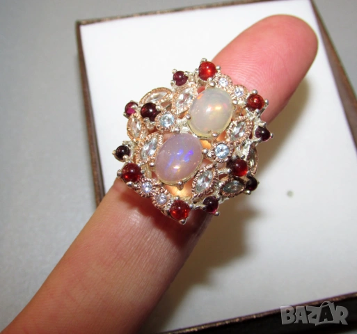 925 сребърен пръстен с етиопски опали, снимка 9 - Пръстени - 53975509