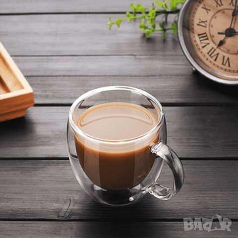 Стъклена чаша за кафе с двойно дъно 200ml, снимка 1 - Чаши - 46089183