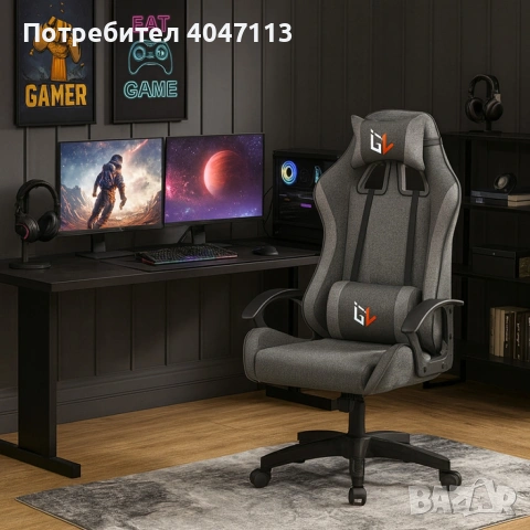 Ергономичен геймърски офис стол с лумбална и шийна опора – комфорт за игра и работа без умора, снимка 2 - Столове - 53050570