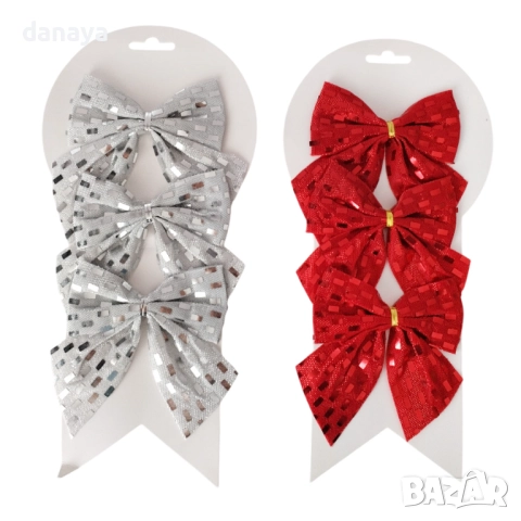6178 Декоративни коледни панделки за елха и украса, 3 броя