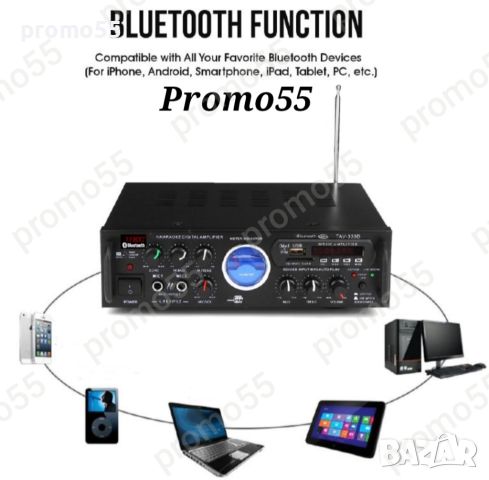 Аудио усилвател с Bluetooth 2x120W, UKC AV-339BT, 220V и 12V, снимка 6 - Ресийвъри, усилватели, смесителни пултове - 46705577