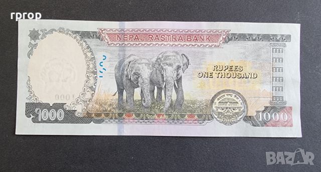Непал . 1000 рупии. Най големият номинал в Непал. 2019 год. С два слона., снимка 1 - Нумизматика и бонистика - 45752778