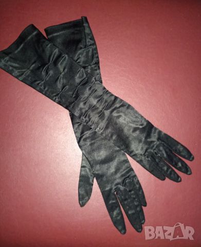 Черни сатенени  елегантни ръкавици с еластичност , снимка 6 - Ръкавици - 45629298