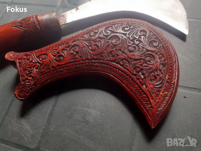 Уникален нож косер кинжал кания дърворезба абанос, снимка 3 - Антикварни и старинни предмети - 53323606