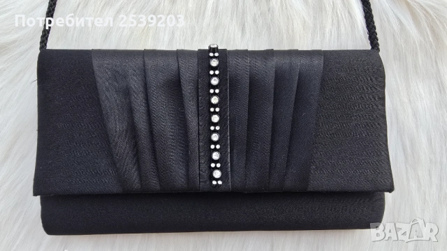 Дамска чанта клъч черен сатен с камъни  , снимка 2 - Чанти - 53919203