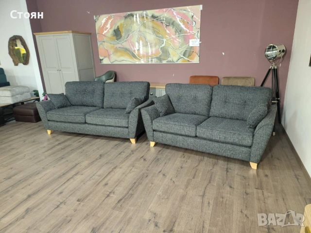 Сив комплект дивани от плат тройка и двойка, снимка 8 - Дивани и мека мебел - 53754312