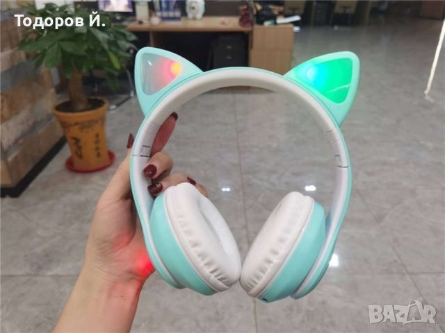 Котешки детски слушалки, Безжични, LED цветни светлини, снимка 6 - Bluetooth слушалки - 46712369