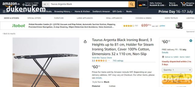 Дъска за гладене Taurus Argenta Black, 110 x 32 cm, снимка 5 - Ютии - 46471718