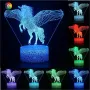 Холограмна 3D LED лампа Кон еднорог -дистанционно управление 16 цвята+други режими на управление, снимка 2