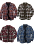 Мъжка карирана поларена риза (яке) с дълъг ръкав и ревер, 4цвята , снимка 1