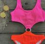 Цял бански костюм от намачкана мека материя в розово и оранжево “Melissa”, снимка 5