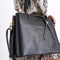 Черна дамска чанта за рамо D i a r d i черен/син цвят "лукс", снимка 6 - Чанти - 45766440