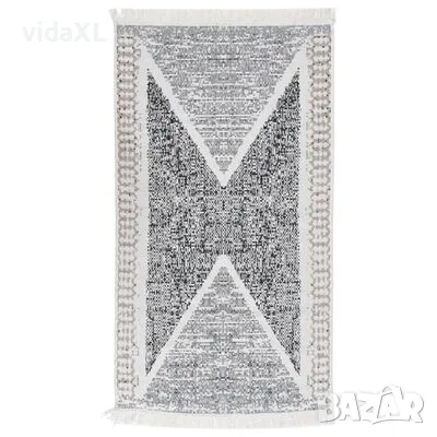 vidaXL Килим, черно и сиво, 120x180 см, памук（SKU:340090）, снимка 1