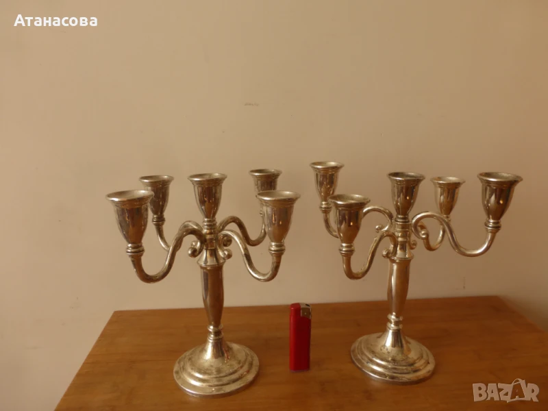 Два посребрени каминни свещника за по 5 свещи, снимка 1