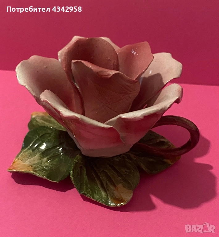 Запазено.Винтидж.Порцеланова роза. Италия.1970-1990г., снимка 1
