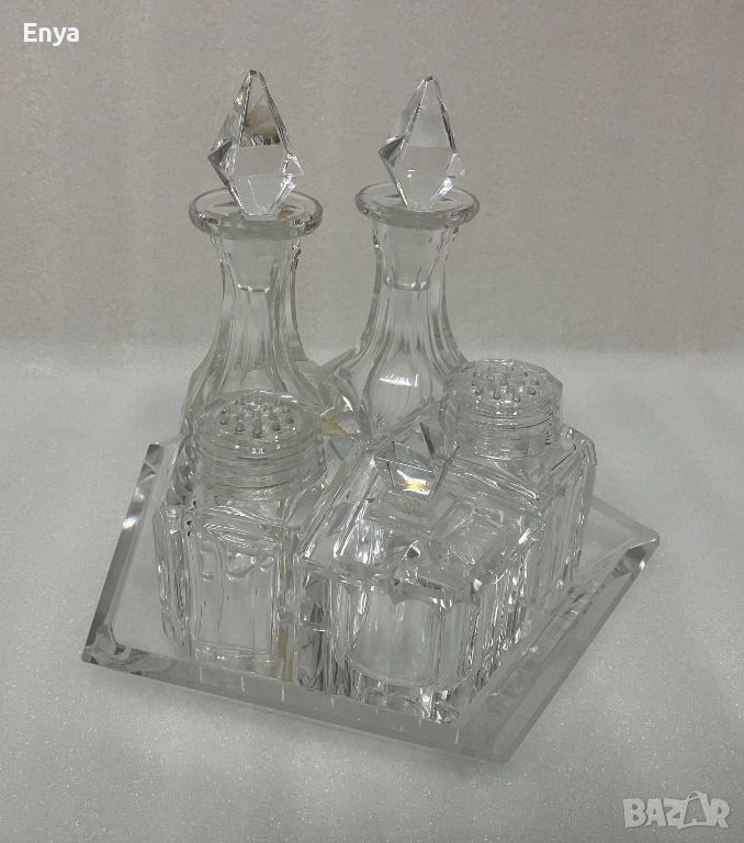 Винтидж комплект за подправки от шлифовано стъкло, снимка 1