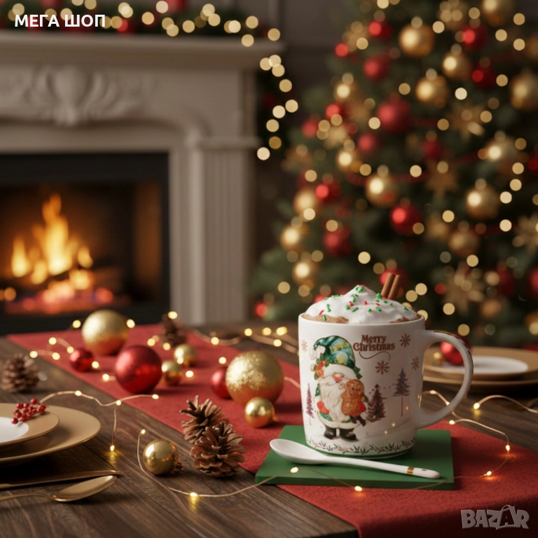 Празничен комплект чаша + лъжичка в луксозна кутия – Merry Christmas, снимка 1