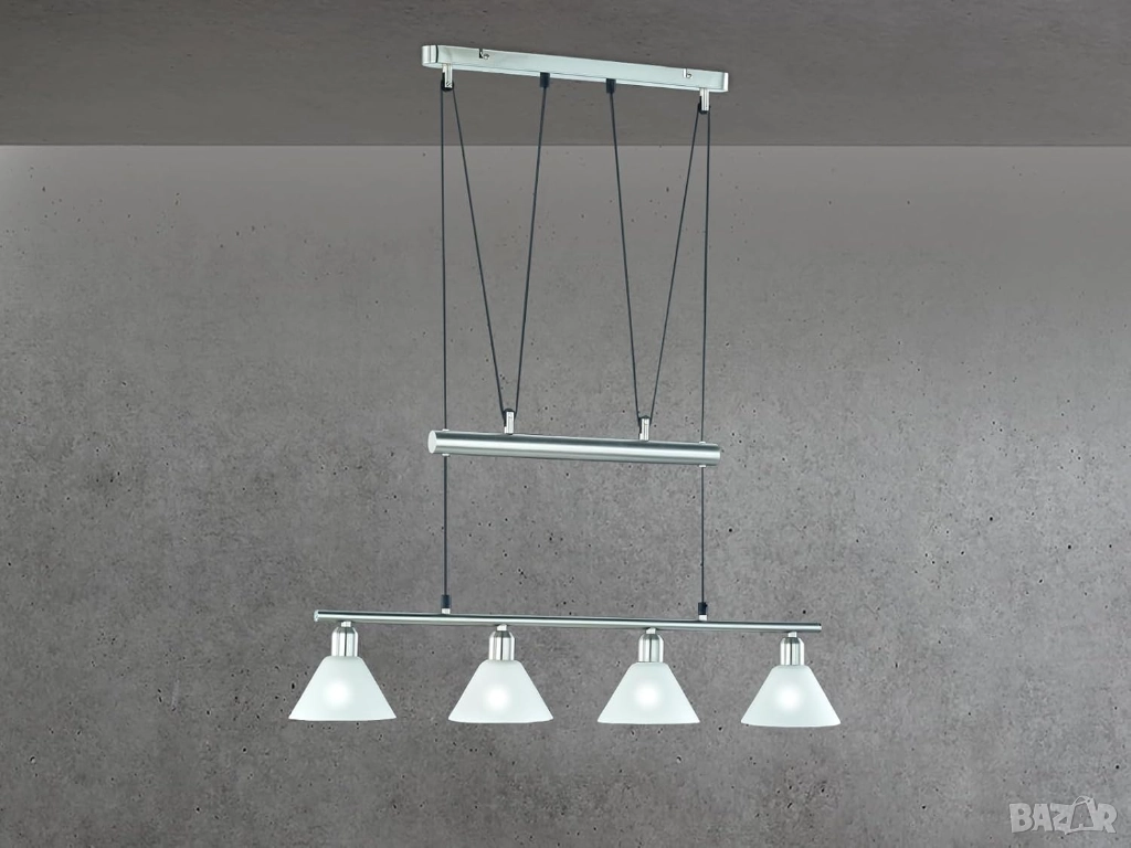 Стилна Пенделна Лампа - Trio JoJo 3751041-07, Никел мат, 4 Крушки, Регулируема Височина, Полилей!, снимка 1
