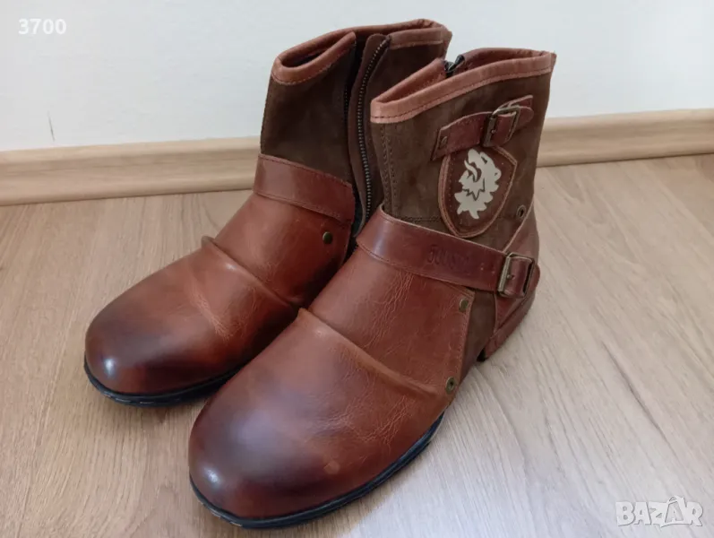 Боти естествена кожа, моторджийски, рокерски, снимка 1