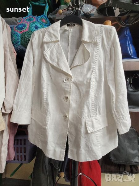 бяло ленено сако,100 % лен - 46 размер, снимка 1