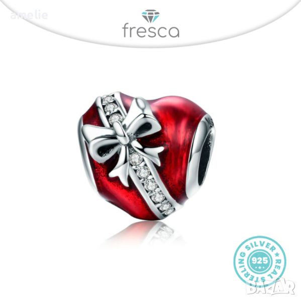 Талисман Коледни Fresca по модел тип Пандора сребро проба 925 Pandora Christmas Heart Present, снимка 1