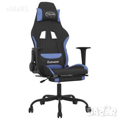 vidaXL Масажен гейминг стол с опора за крака черно и синьо плат(SKU:345507, снимка 1