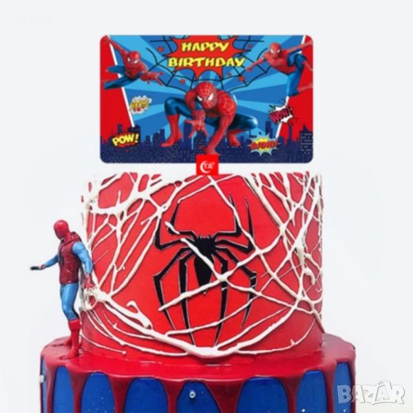 Спайдърмен Spiderman табела Happy Birthday пластмасов топер украса табела за торта рожден ден, снимка 1