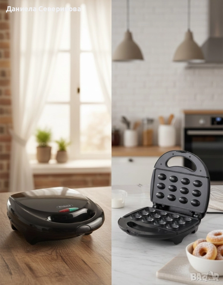 Уред за сладки орехчета Rosberg R51442D, 800W, За 12 сладки, Незалепващи плочи, Черен , снимка 1