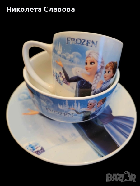 🍽️ Детски комплект с анимационни герои – 3 части (чашка, чинийка, купичка), снимка 1