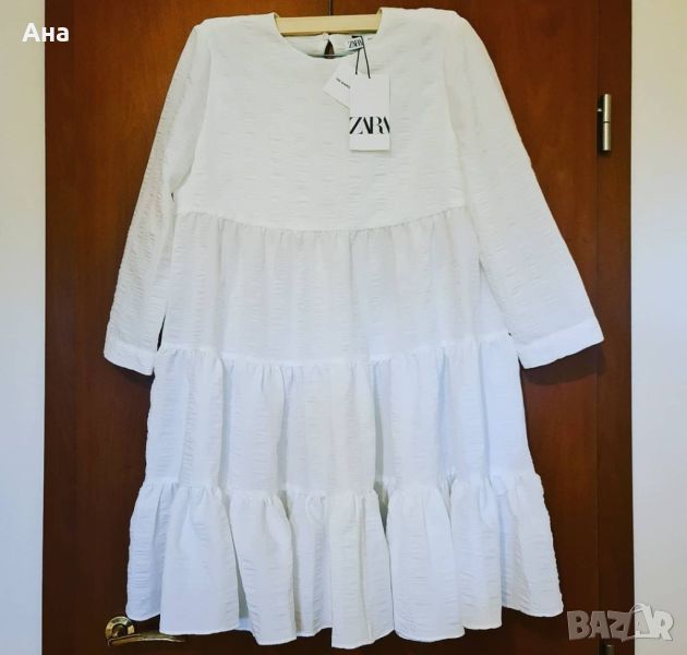 Нова рокля Zara в бяло, размер S, снимка 1
