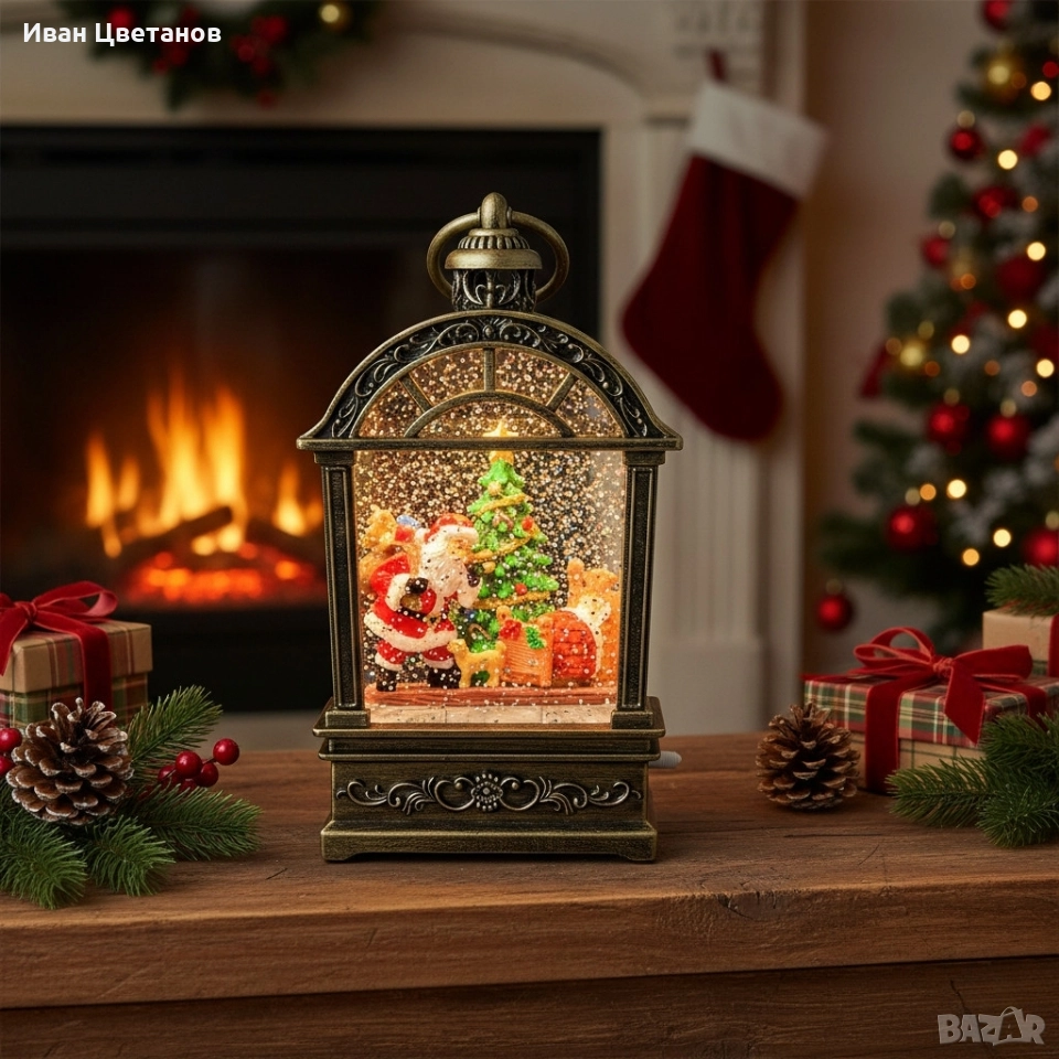 Коледен фенер с музика и снежен ефект – празнична лампа с LED светлина, снимка 1