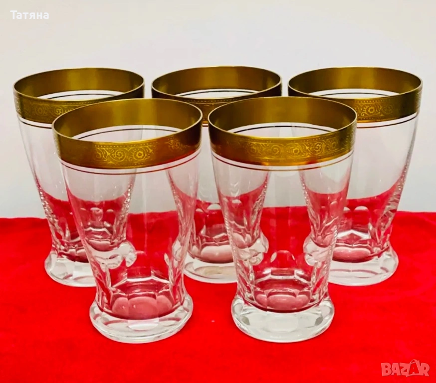 5 кристални чаши серия "CONCORDE", 24-каратно злато, THERESIENTHAL, снимка 1