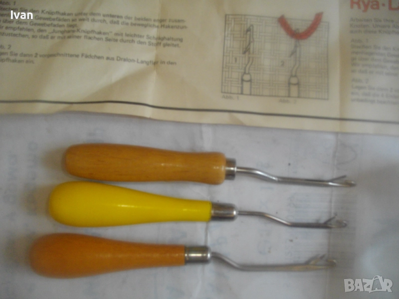 Нов немски оригинален к-т 3 бр. куки за макраме плетива от въже и дебела прежда Старо качество, снимка 1