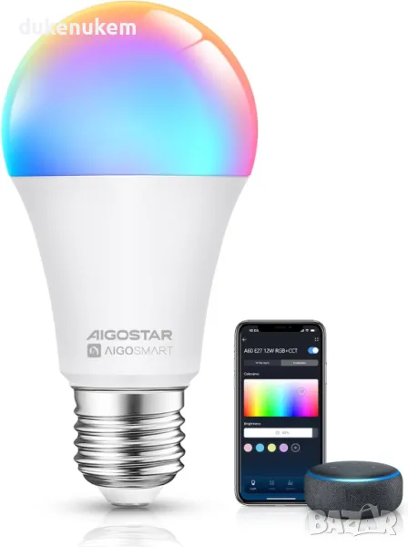 НОВA! Alexa LED Електрическа крушка Bluetooth, 12W 1150LM RGB, снимка 1