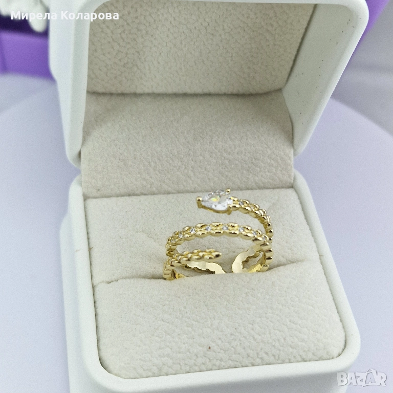 Дамски пръстен "Спирала с камък", снимка 1