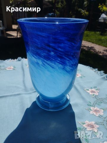 Синя омбре ваза за много лалета 🌷 📐 ВИСОЧИНА 22 СМ ДИАМЕТЪР НА ОТВОРА 15,5 СМ , снимка 2 - Вази - 45683500