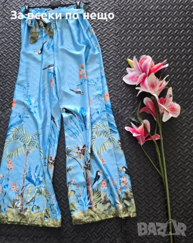 Сатенен Сет От Две Части Потник И Прав Широк Панталон С Ластик И Колан🔝Дамски Комплект Код VL-104, снимка 2 - Комплекти - 50870929