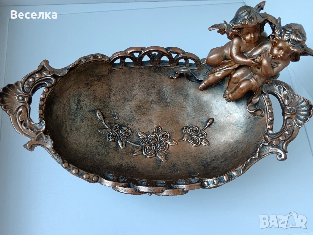 Голяма фруктиера с ангелчета , снимка 4 - Антикварни и старинни предмети - 53762914