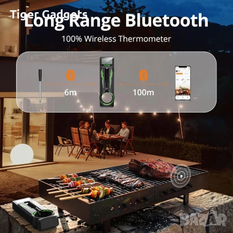 CharMeter FNT21 безжичен термометър за месо Bluetooth 100м дигитален, снимка 2 - Друга електроника - 54137129