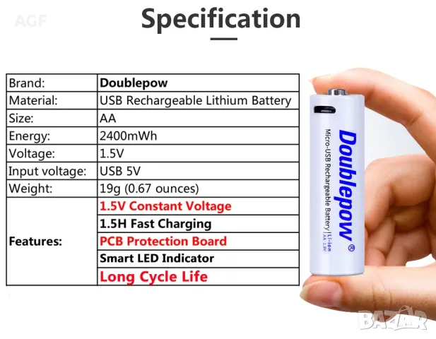 1.5V AA AAA 9V Акумулаторни Батерии Презареждащи USB Батерия Type C 9V Батерия Зареждащи, снимка 5 - Друга електроника - 47386453