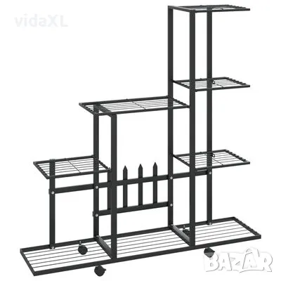 vidaXL Цветарник на колела, 94,5x25x92,5 см, черен, метал (SKU:336114), снимка 1 - Градински мебели, декорация  - 48410740