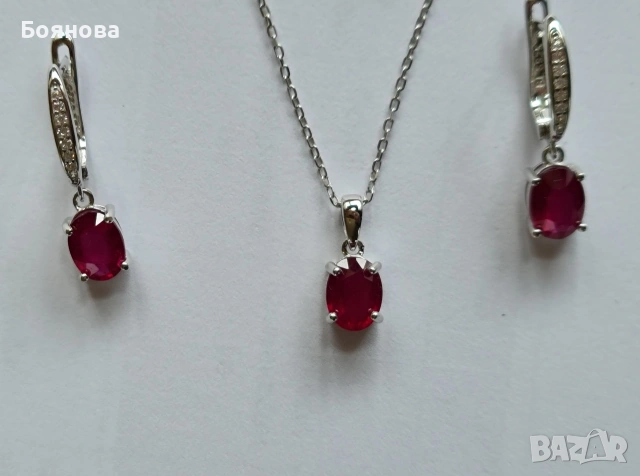 Сребърен комплект от естествен Рубин , снимка 6 - Колиета, медальони, синджири - 54166155