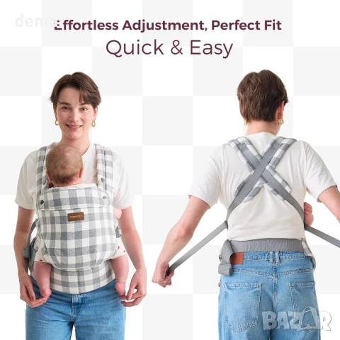 Бебешко кенгуру Momcozy от естествен памучен лен, шахматна дъска, снимка 6 - Кенгура и ранички - 51730396