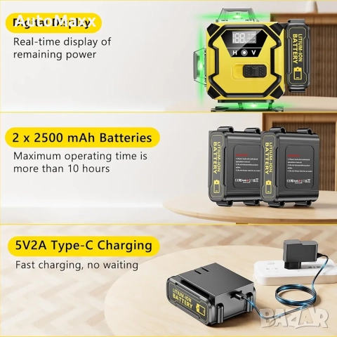 Лазерен нивелир 360°,самонивелиращ се,16 линии,4×360°,4D , снимка 9 - Измервателни инструменти - 52165800