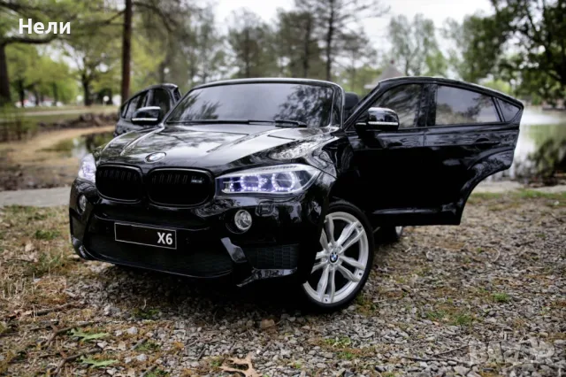 Двуместен джип Лицензиран BMW X6M 12V C MP3 с меки гуми с 2 Кожена седалка за 2 деца, снимка 7 - Детски велосипеди, триколки и коли - 46818749