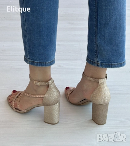 Грациозни дамски сандали с ток и бляскави елементи, снимка 8 - Сандали - 52888874