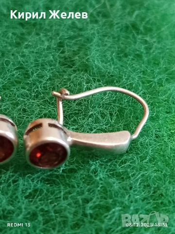Елегантни сребърни обеци с ювелирно фасетиран ГРАНАТ майсторска ръчна изработка 42512, снимка 2 - Обеци - 52689404