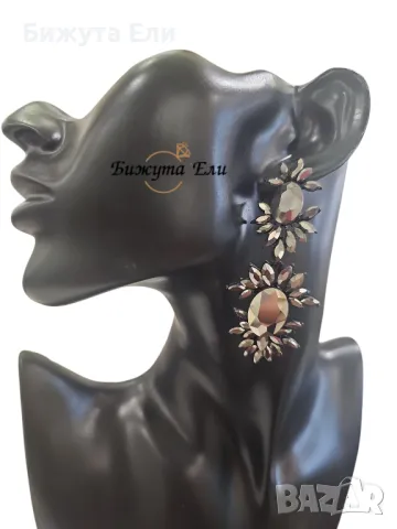 Обеци с кристали графит , снимка 3 - Обеци - 50049526