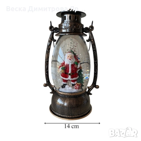 Коледен декоративен фенер – LED светлина, въртяща се фигурка на Дядо Коледа, снеговалеж и музика, снимка 7 - Декорация за дома - 52754276